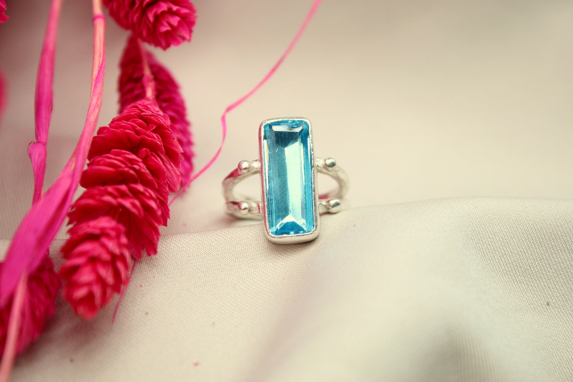 Blue Topaz Ring Stacking Dainty Ring Engagement Ring - Etsy