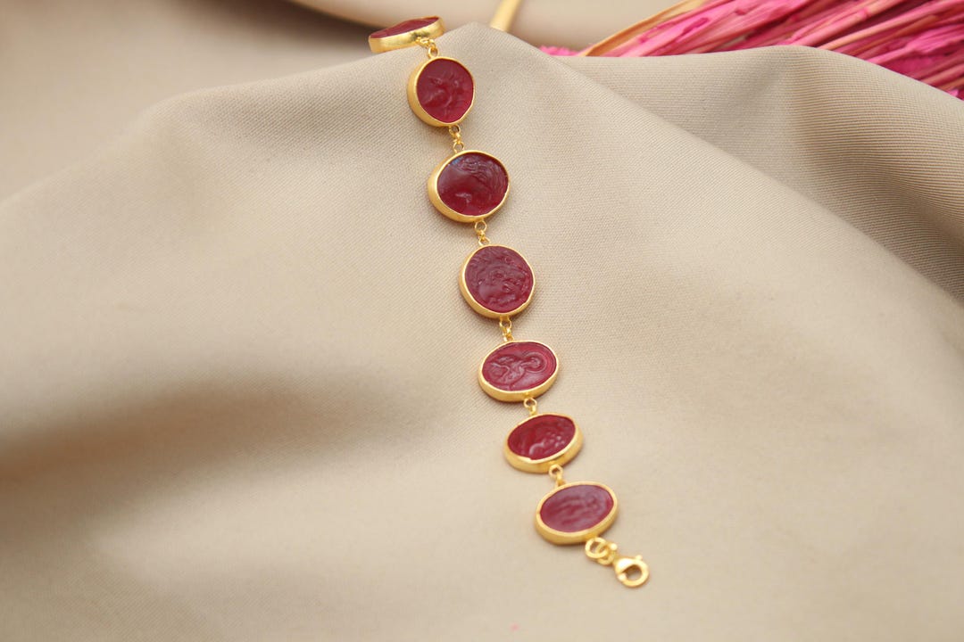 Red String Intaglio Roman Red Glass Intaglio Bracelet 925 Sterling Silver Handmade Cameo ...