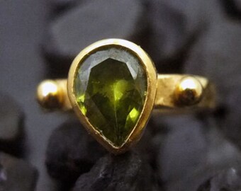Peridot Ring Solid Stacking | 925K Sterling Silver Ring | Minimalist Ring | Bridesmaid Gift | Handmade Ring Gold Vermeil | By Artsmyrna