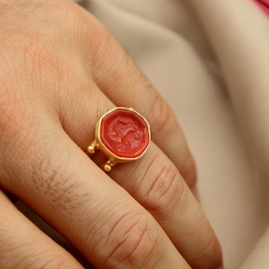 Ancient Venetian Glass Intaglio Silver Ring, Gold Plated Unique Design, Handmade Statement Jewelry, Gift for Him or Her