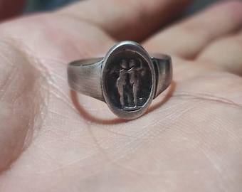 Oxidierter Eros und Aphrodite Siegelring, handgemachter antiker griechischer 925er Sterlingsilberring, Mythologisches Schmuckgeschenk für Sie und Ihn