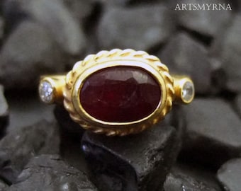 Robijnrode ring | Rode robijnrode edelsteen zilveren ring | Sierlijke ring | Ruby-sieraden | Natuurlijke robijnring | Geboortesteen juli | Ring voorstellen | Door Artsmyrna