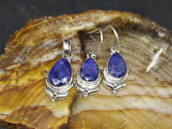 Natural Sapphire Earrings and Pendant | 925K Sterling Silver |  Dainty Earrings and Pendant 24K Gold Over | Ancient Roman Art | By Artsmyrna