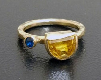 Citrine Ring | 925K Sterling Silver | Statement Ring | Bridesmaid Gift | Handmade 24K Gold Over | Hammered Roman Art Ring | By Artsmyrna
