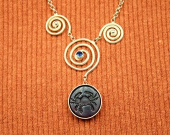 Collar de plata con moneda romana en hueco de 45 cm / Zodíaco de Cáncer / Collar de cristal con signo del zodiaco / Regalo delicado / Piedra natal en hueco para cumpleaños de Cáncer