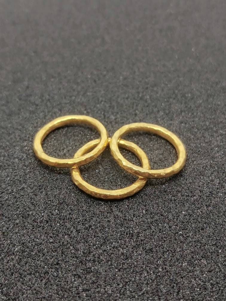 Three Pieces Band Rings | Wedding Ring | Stacking Ring | 24K Gold Over Band Silver Ring | Hammered Band Ring | Promise Ring | By Artsmyrna