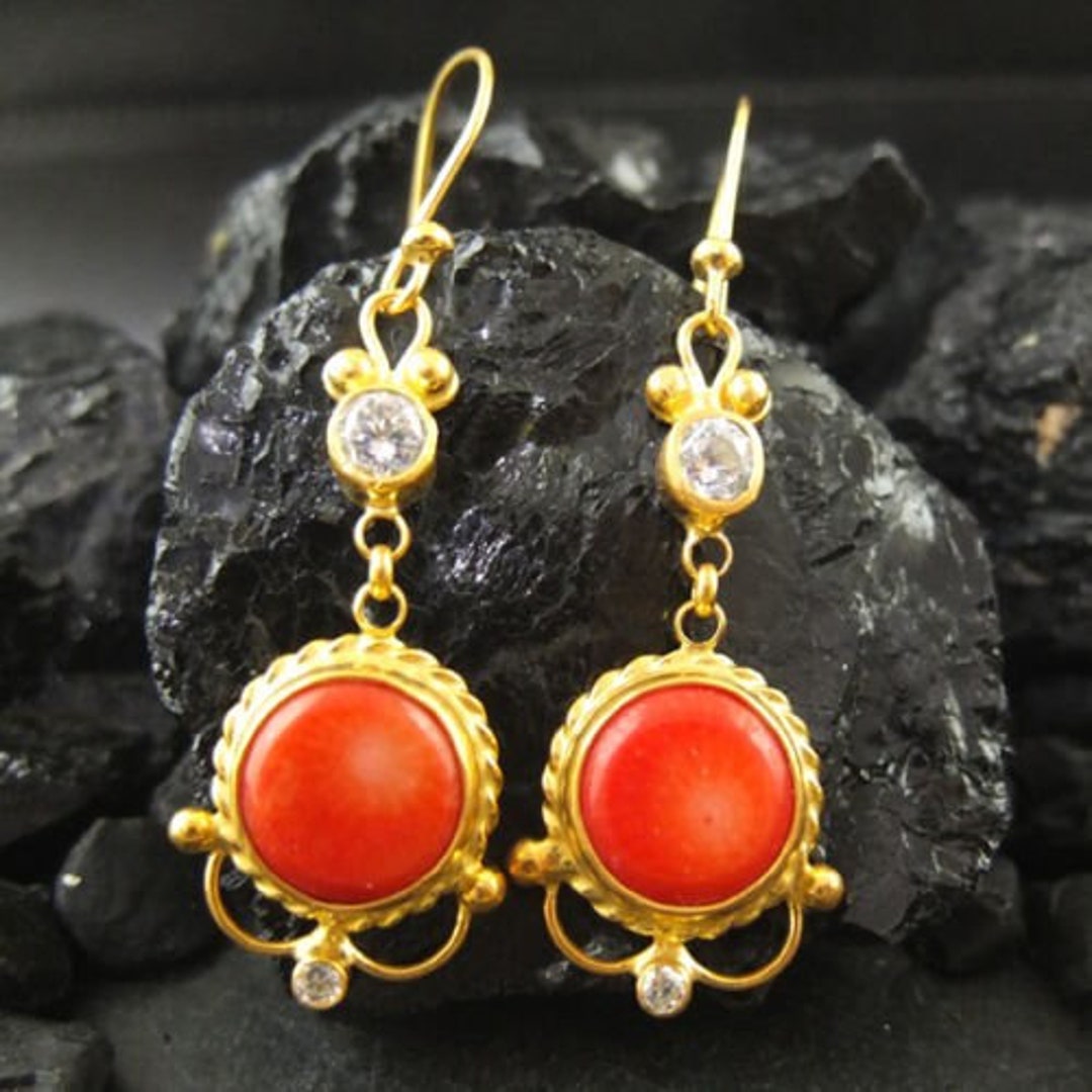 Solid 14 Carat Gold Jewelry Coral Ear Studs Earring Pair - Etsy