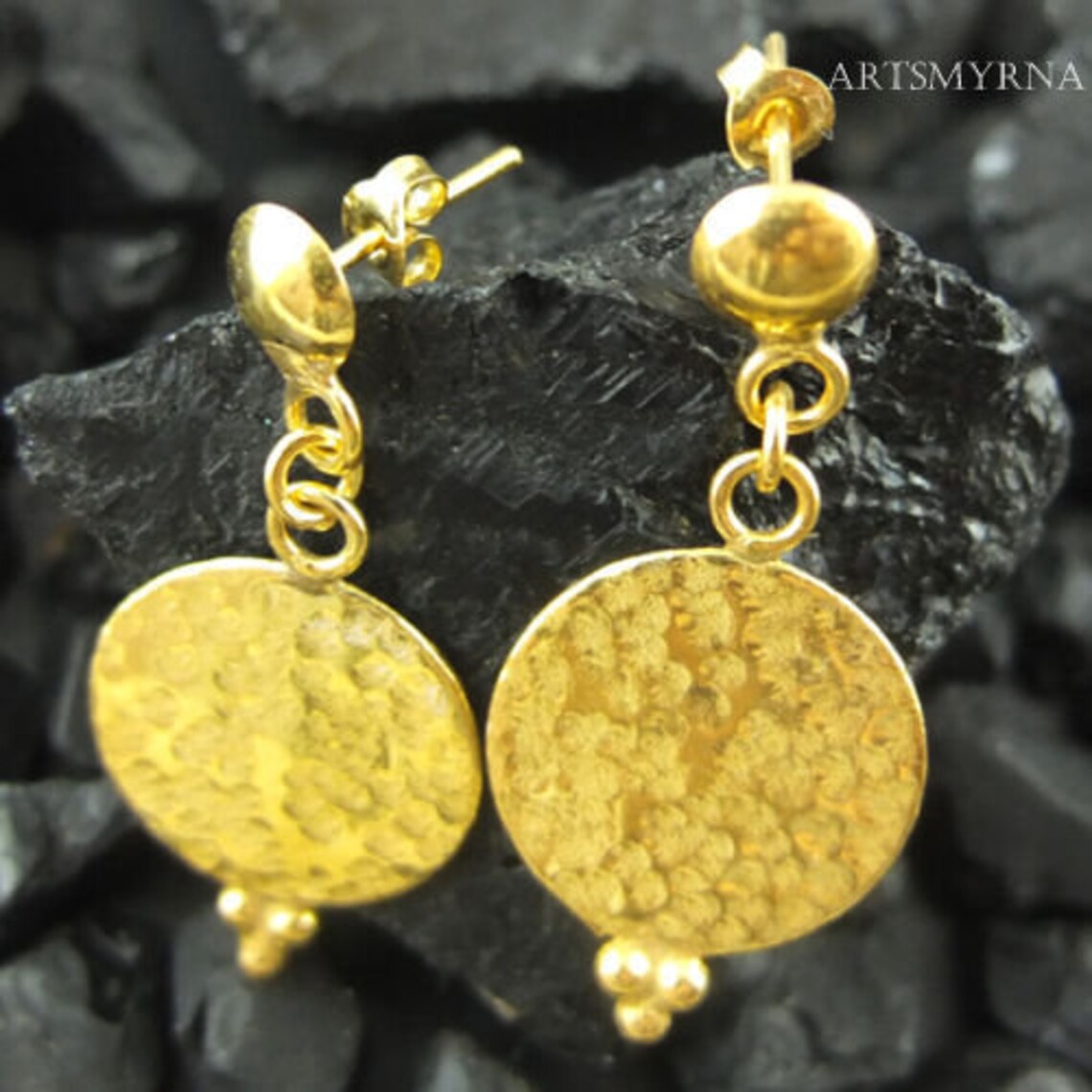 Sterling Silver Strong Hammered Drop Circle Earrings