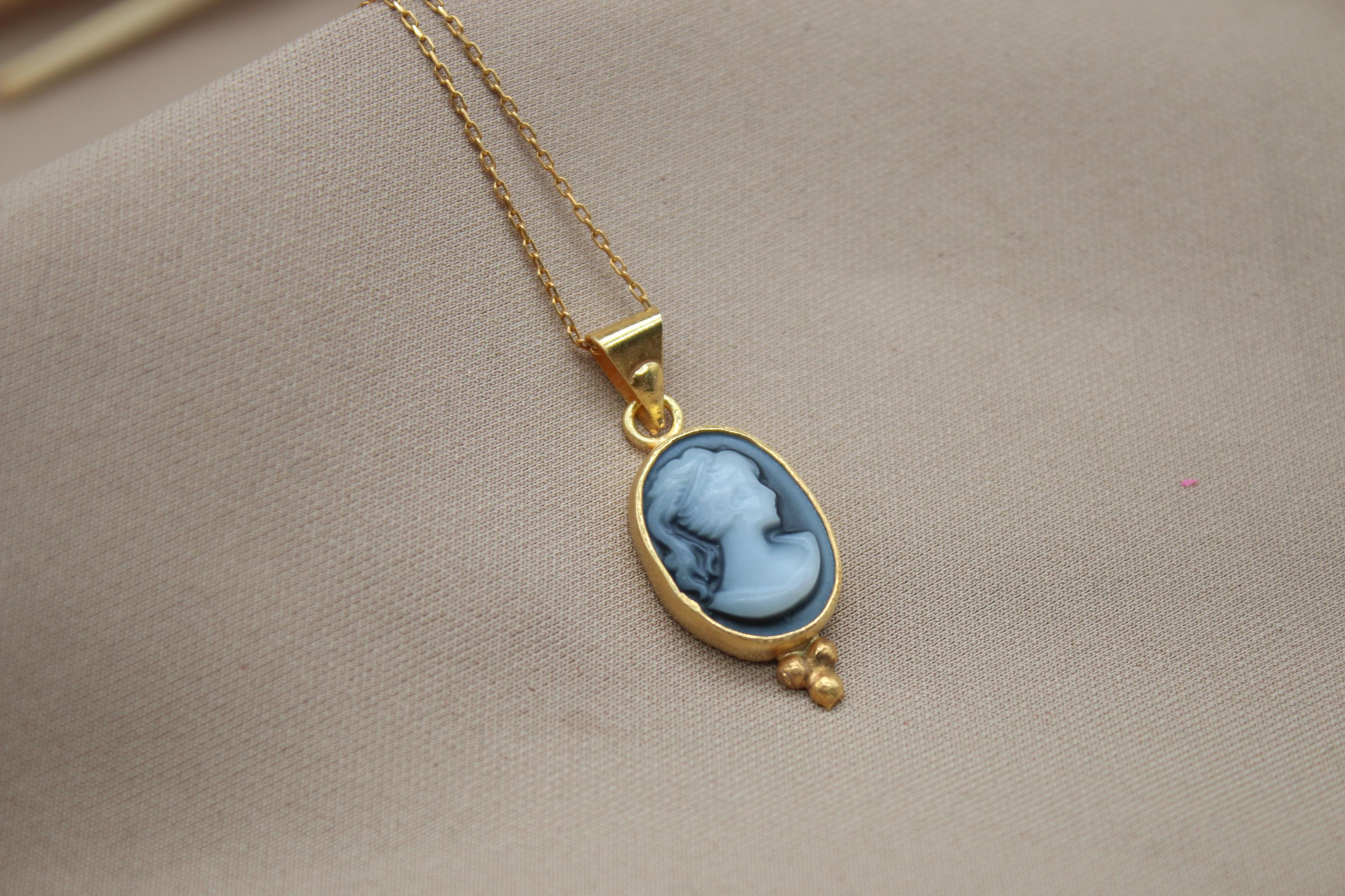 Handmade Cameo Sterling Silver Necklace | Gold-plated Vintage Pendant ...