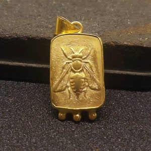 Roman Coin Intaglio Pendant Silver | Honey Bee Gold Coin Pendant | Ancient Roman Art | 24K Gold Over | Greek Bee Zeus Goddess | By Artsmyrna