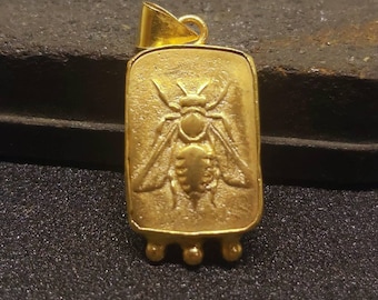 Roman Coin Intaglio Pendant Silver | Honey Bee Gold Coin Pendant | Ancient Roman Art | 24K Gold Over | Greek Bee Zeus Goddess | By Artsmyrna