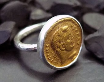 Intaglio Bronze Replica Coin Signet Ring | 24k Gold Over Coin Ring | Gold Vermeil Ring | Gold Ring | Ancient Greek Coin Ring | Signet Ring