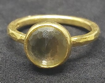 Citrine Ring | 925K Sterling Silver | Statement Ring | Bridesmaid Gift | Handmade 24K Gold Over | Hammered Roman Art Ring | By Artsmyrna