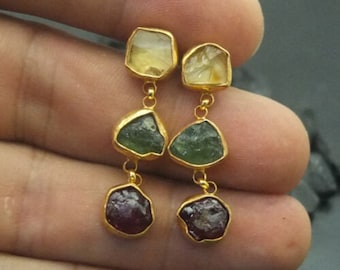 Ruby Silver Earrings | Sterling Silver Stud Earrings | Citrin Earrings | Gold Over Apatite Earrings | Handmade Citrin Silver Earrings