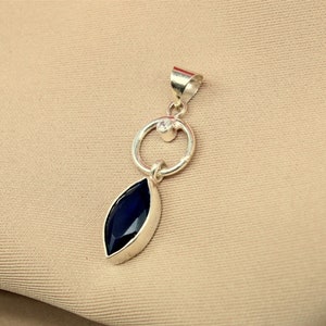 Marquise Sapphire Silver Pendant Mothers Day
