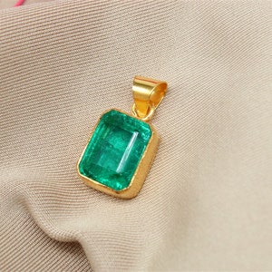 Lab Emerald Pendant | Sterling Silver | 14k Gold Emerald Pendant | 24k Gold Plated Silver Pendant | Authentic Pendant | By Artsmyrna
