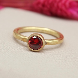 Ruby Ring, 22K Gold Plated Hammered Band