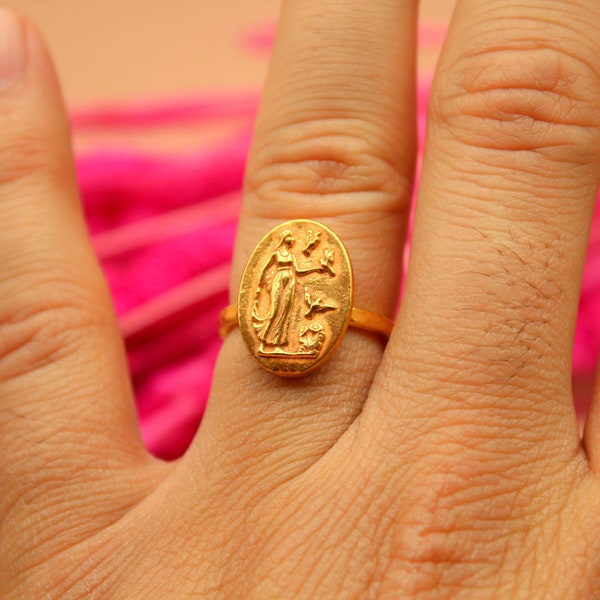 Römische Kunst Antike griechische Frau mit Tauben Münze Siegelring Silber Goldmünze über Aphrodite griechische Mythologie Silber Schmuck Intaglio Ring