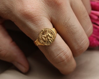 インタリオローマコイン 14k ゴールドリング | ゴールドリング | 古代 