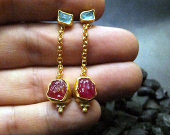 Ruby Earrings Solid Sterling | 925K Sterling Silver | Handmade Ruby Earrings Gold Over | Minimalist Earring | Studs Earrings | By Artsmyrna