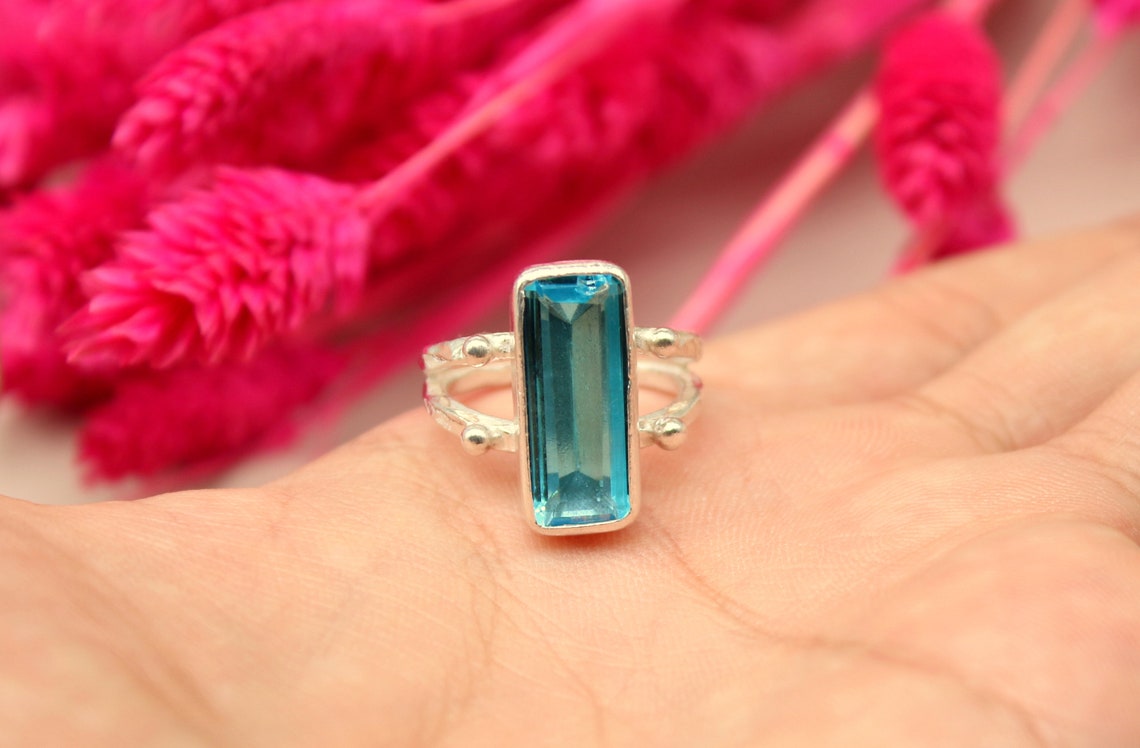 Blue Topaz Ring Stacking Dainty Ring Engagement Ring - Etsy