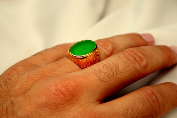 Anillo de hombre de jade de oro macizo de 14 k Anillo de hombre de oro macizo de 14 k hecho a mano Joyeria de oro tallada Etsy Mexico
