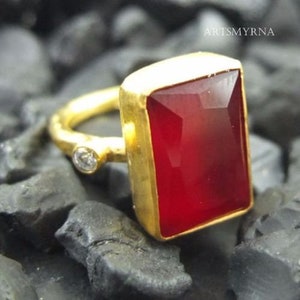 Ruby Ring | July Birthstone | Solitaire Ruby Ring | Handmade Ruby Crystal Ring | 24K Gold Vermeil | 925K Sterling Silver | By Artsmyrna