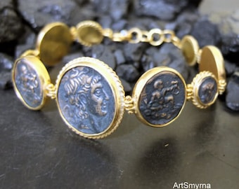 Roman Coin Intaglio Bracelet Silver | 925K Sterling Silver | Roman Art | 24K Gold Over | Authentic Bracelet | Dainty Bracelet | By Artsmyrna
