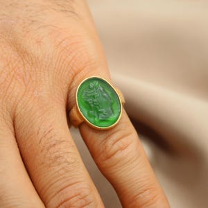 Apollo Intaglio Glass Silver Signet Ring, Handmade Jewelry, Unique Gift For Him Or Her, Mother’s Day Gift, Elegant Statement Ring