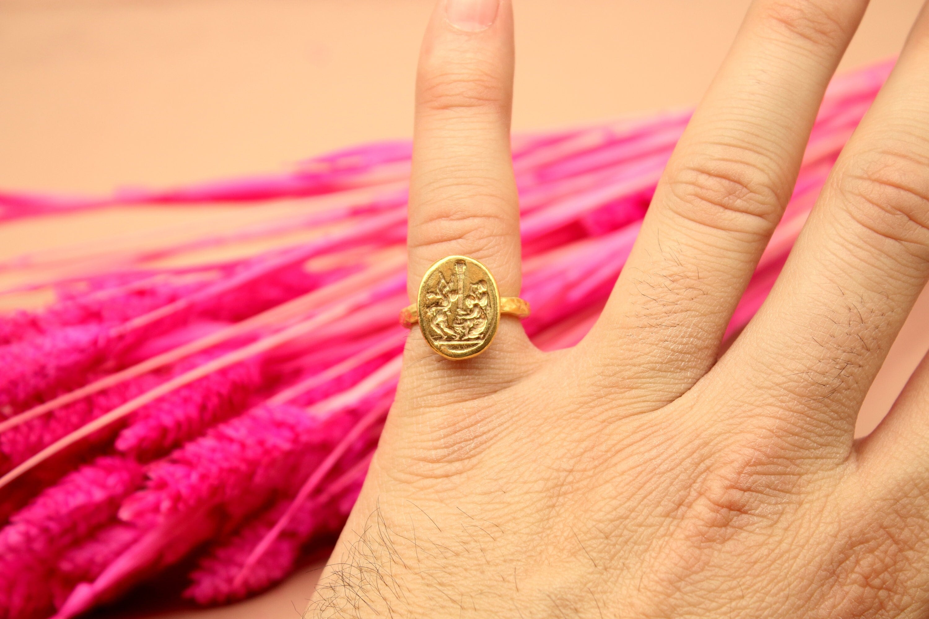 Roman Coin Intaglio Silver Ring | 24k Gold Over Coin Ring | Gold