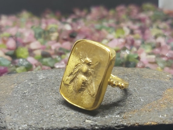 Roman Coin Intaglio  Ring | Zeus Ring | Honey Bee Ring | 925K Sterling Silver | Blessing Ring | Ionia Ephesus Coins Ring | Signet Ring