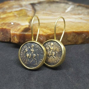 Intaglio Roman Coin Silver Earrings 925K Sterling Silver Gold Over Dangle Earrings Ancient Roman Coin Minimalist Earrings image 1