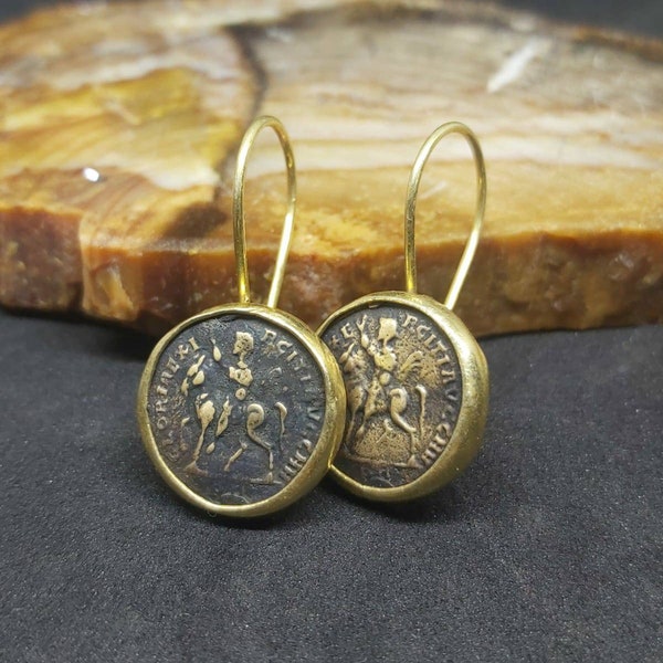 Intaglio Roman Coin Silver Earrings | 925K Sterling Silver | Gold Over | Dangle Earrings | Ancient Roman Coin | Minimalist Earrings
