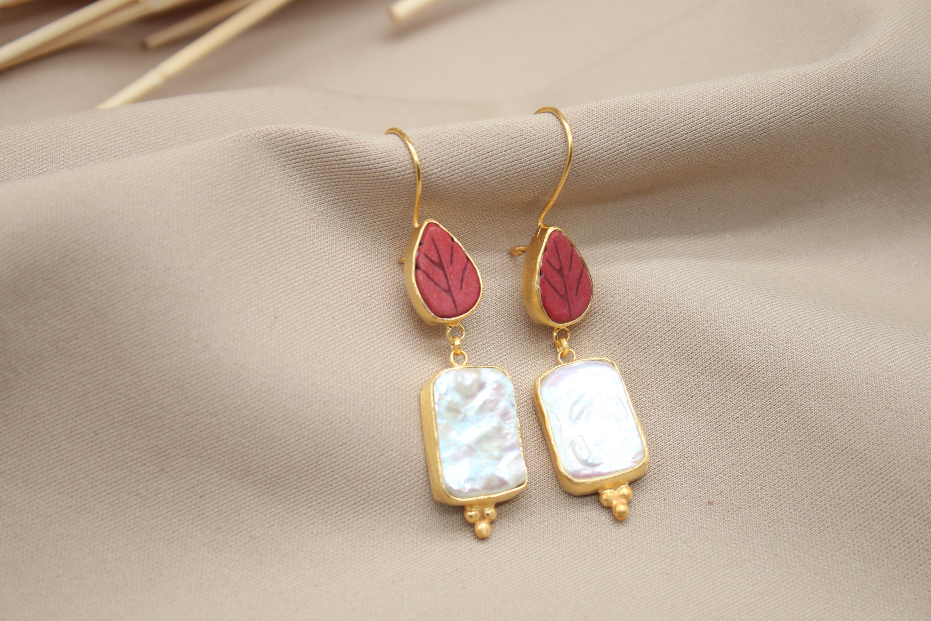 Pendentif Et Boucles D'oreilles Argent Bas Titre Et Corail - Occasion - Bijou Vintage