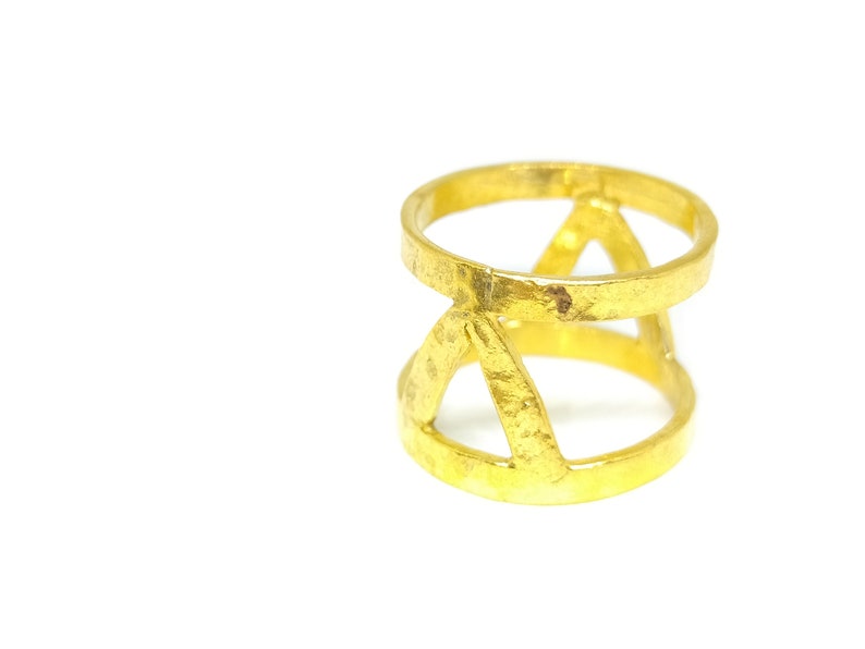Curved Ring By Artsmyrna 24k Gold Vermeil Rings for Women V Ring Dainty Gold Over Filled Ring Gold Over Hammered Chevron Ring