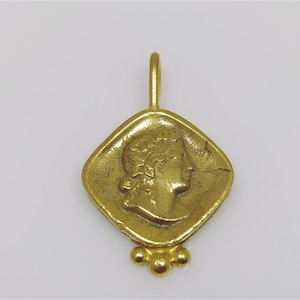 Women Policy Figure Roman Coin Intaglio Signet Pendant Silver | 925K Sterling Silver | Silver Ancient Roman Art | 24K Gold Over By Artsmyrna