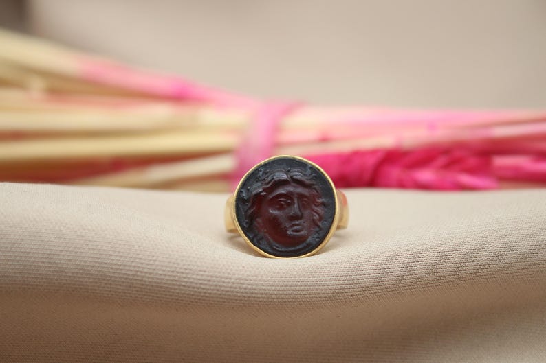 Ancient Greek Goddess Apollo Intaglio Glass Silver Ring, Handmade ...