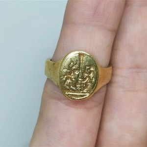 Intaglio Roman Coin Sterling Silver Ring | 24k Gold Over Coin Ring | Gold Vermeil Ring | Gold Ring | Ancient Coin Ring | Men Signet Ring