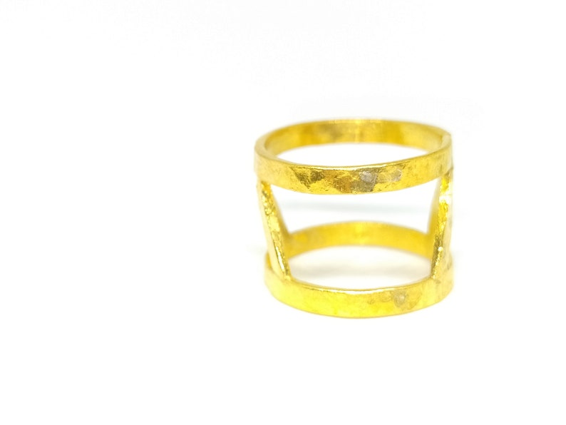 Curved Ring By Artsmyrna 24k Gold Vermeil Rings for Women V Ring Dainty Gold Over Filled Ring Gold Over Hammered Chevron Ring