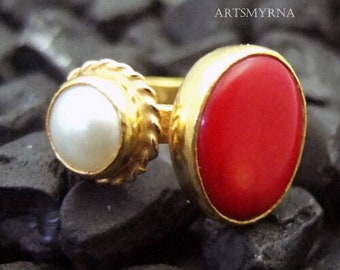Red Coral Ring | Sterling Silver Ring | Handmade Ring | Unique Ring | Silver Jewelry | Antique Ring | Womer For Gift Personalized Gİft