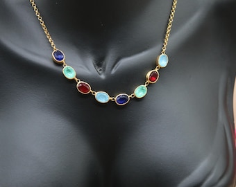 Multi-Stone 925 Sterling Silver Necklace With Sapphire, Emerald, Ruby, Aquamarine | Elegant Gemstone Jewelry | Mother's Day Gift For Her