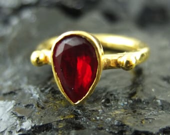 Ruby Ring Solid Silver | 925K Sterling Silver | Hammered Ring 24K Gold Vermeil | Minimalist Ring | Handmade Gemstone Ring | By Artsmyrna