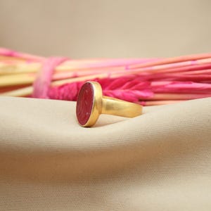 Red String Intaglio Venetian Red Glass Intaglio Ring, Virgin Mary Religious Ring, Gold ...