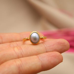 Elegant Pearl Silver Ring, Handmade Jewelry, Gold Plated, Perfect Gift for Her, Dainty Ring, Mother's Day Gift, Anniversary Present
