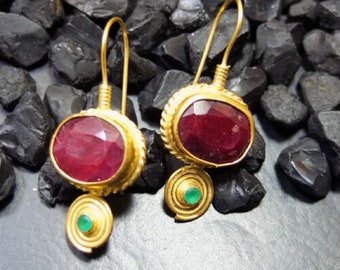 Ruby Earrings | 925K Silver Sterling Earrings | Minimal Earrings | Natural Ruby Earrings | Gold Over Earrings | Women Gift | July Birthstone