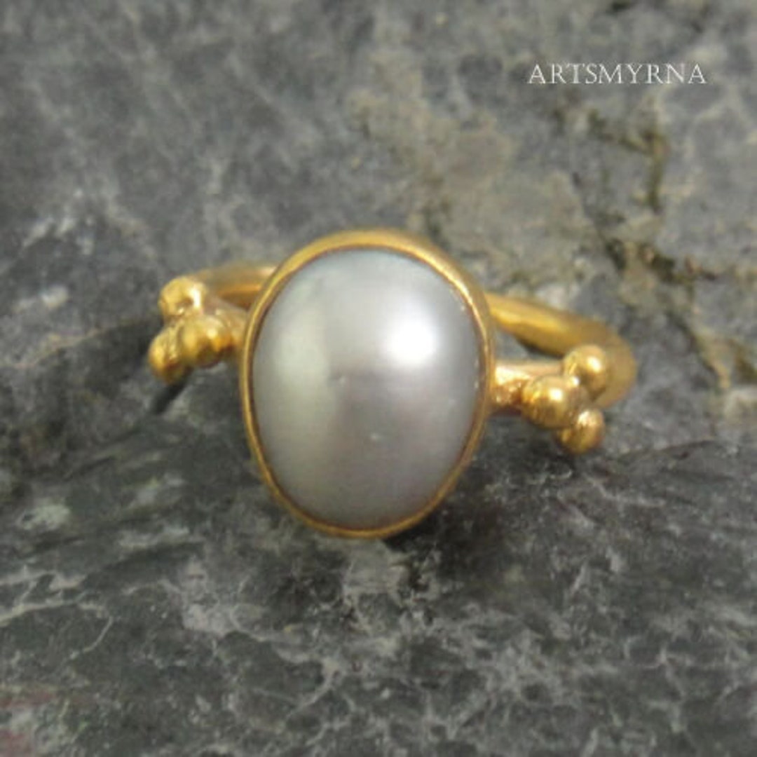 Pearl Ring Solid Silver Hammered Sterling Silver Handmade - Etsy