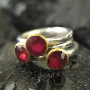 Ruby Silver Ring | Three Red Stone Ring | Solid Sterling Siver Ring | 925k Gold Vermeil Ring | halloween gift Thanksgiving gift By Artsmyrna