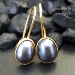 Orecchini in argento con perla nera / Argento Sterling 925K / Orecchini eleganti / Argento autentico / Arte romana / Orecchini in oro 24k / Di Artsmyrna