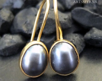 Black Pearl Silber Ohrringe | 925K Sterling Silber | Elegante Ohrringe | Authentische Silber | Römische Kunst | 24k Gold über Ohrringe | Von Artsmyrna