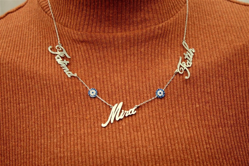 Custom 3 Name Necklace Spaced Letter Necklace Custom Etsy